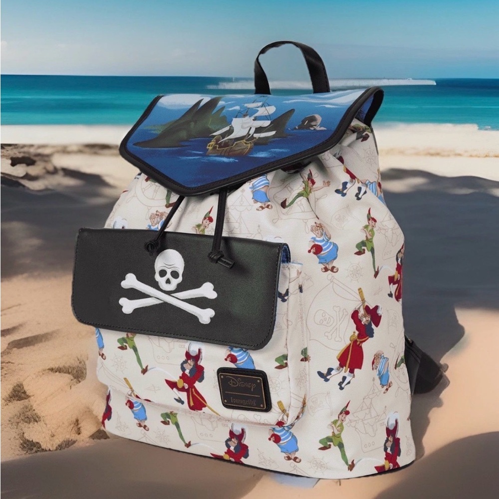 NEW PETER PAN Excl Captain Hook Smee Pirate Ship AOP Full Size Cinch Backpack